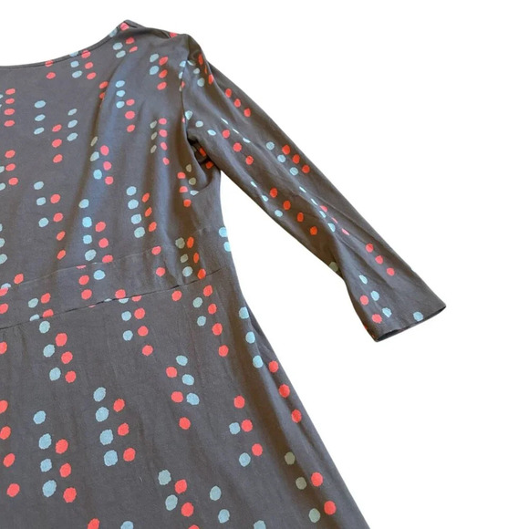 Boden Gathered Band Jersey Stretch Dress Grey Fun Print V-Neck Size 10R Women's - Picture 8 of 11